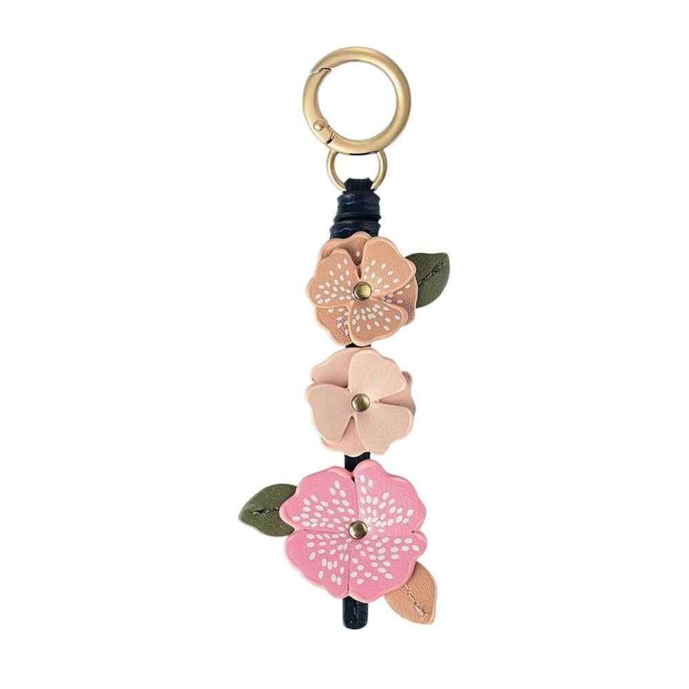 Floral Leather Keychain Charm in Pink and Peach